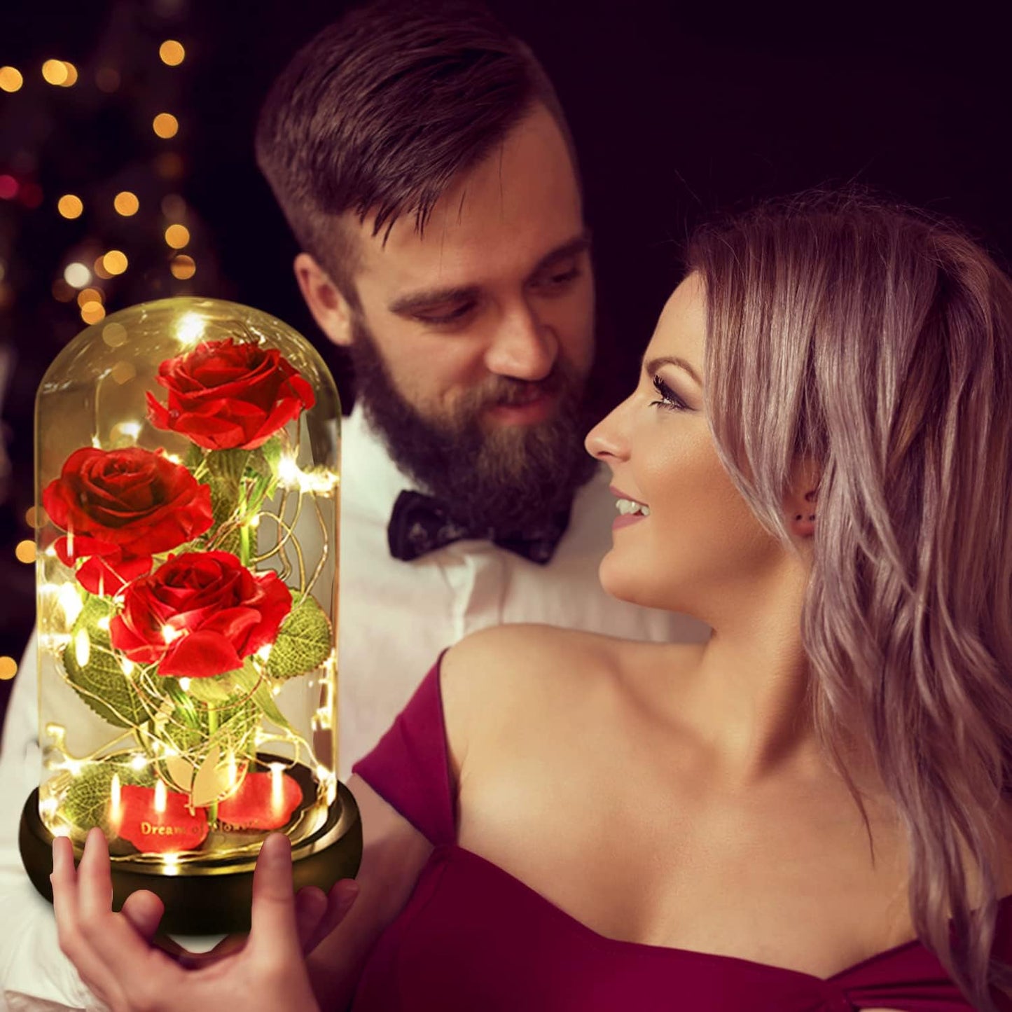 Birthday Gifts for Women,Beauty and the Beast Rose in Glass Dome,Preserved Rose with Warm Lights,Flower for Delivery Prime,Forever Flower Gifts for Women Mom Wife Girlfriend, Anniversary Birthday Gift