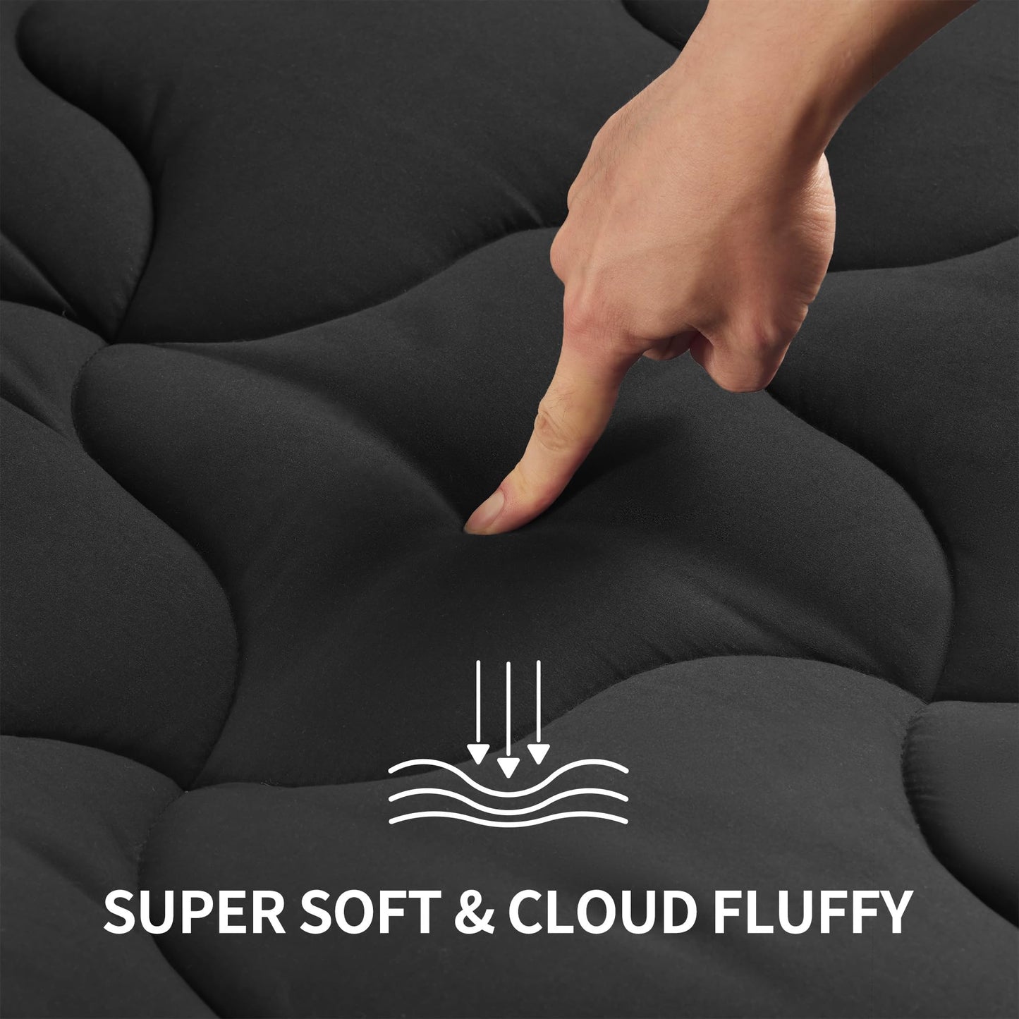 SLEEP ZONE Cooling Mattress Topper Full Size Mattress Pad, Quilted Fitted Mattress Cover, Machine Washable, Soft Fluffy Down Alternative, Deep Pocket 8~21 inch (Black, Full)