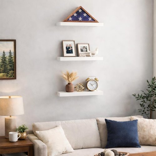 BAYKA Floating Wall Shelves - Rustic Wood with Metal Brackets | Set of 3 for Bathroom, Bedroom, Kitchen Decor - 22lb Capacity