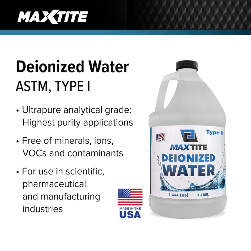 MAXTITE Type I Deionized Water Ultrapure Analytical Grade (1 Gallon) - ASTM/ACS Certified