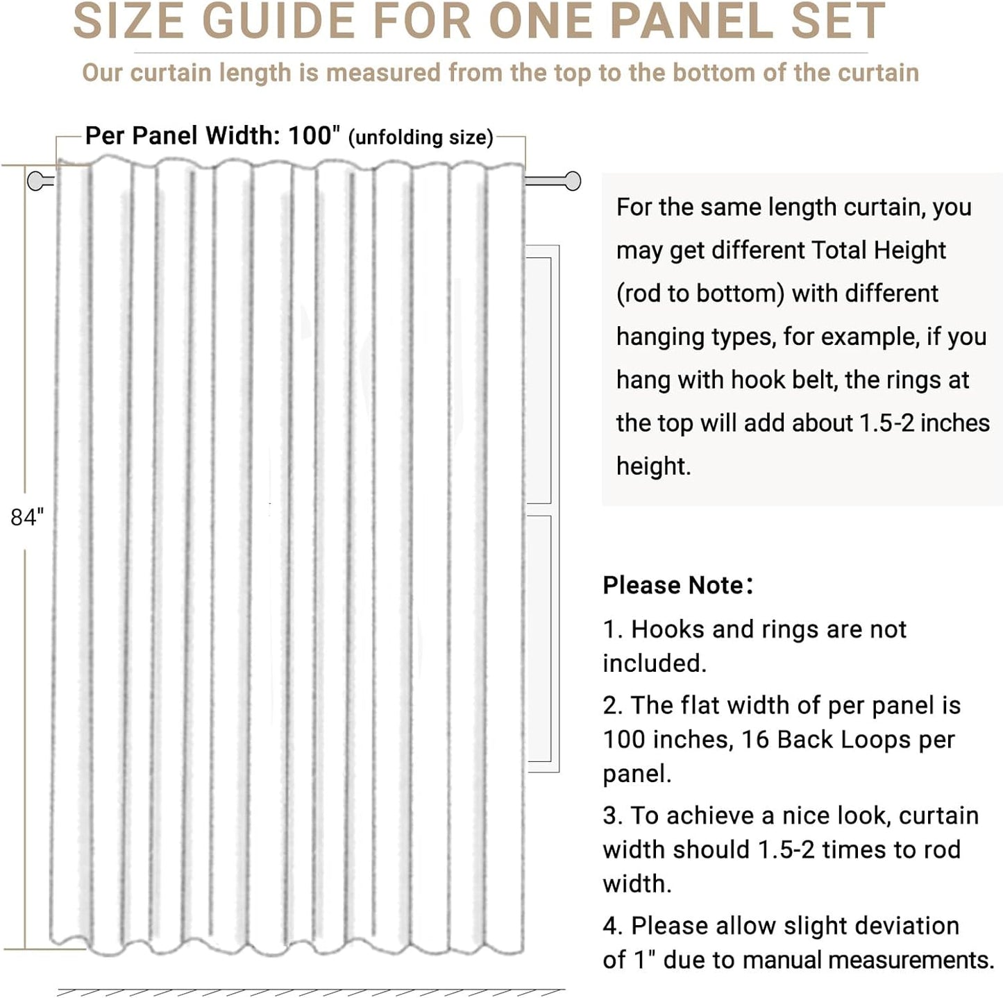 Skiennix 100% Blackout Linen Curtains - Thermal Insulated Drapes for Bedroom | 84" Long, Black, 1 Panel Set