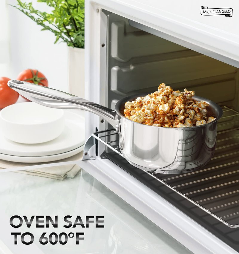 MICHELANGELO 3 Quart Saucepan with Lid, Thick Bottom Sauce Pan Stainless Steel Saucepan with Cover, Nonstick Sauce Pot, Induction Compatible