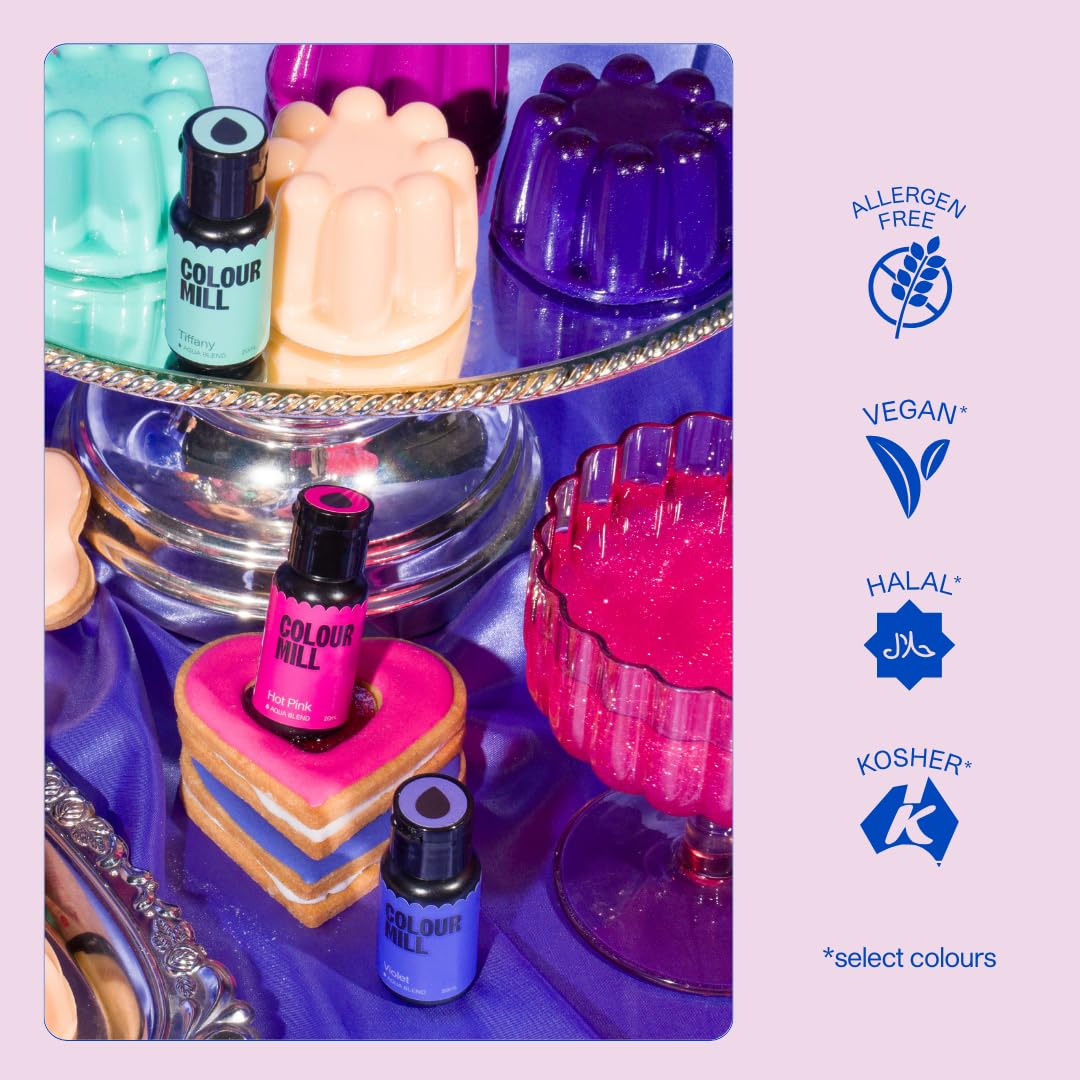 Colour Mill Botanical Pack Aqua Blend Water-Based Food Coloring, 20 Milliliters Dusk, Latte, Lilac, Olive, Rose & Sage