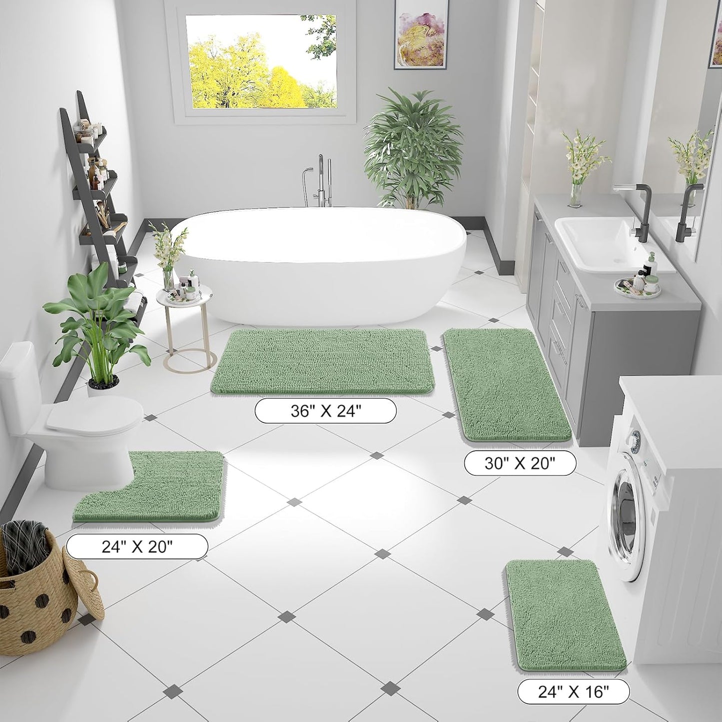 OLANLY Bathroom Rugs - Extra Soft Chenille Bath Mats with Rubber Backing | 36x24, Sage Green, Quick Dry