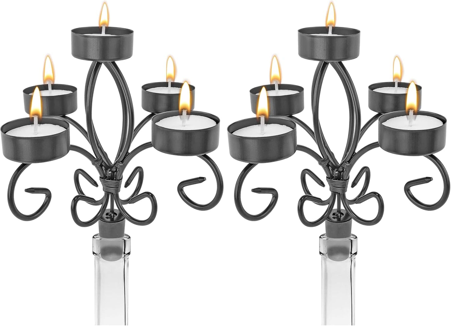 Wine Bottle Topper Candelabra - 5 Tea Light Holder with Candles for Southern Home Decor