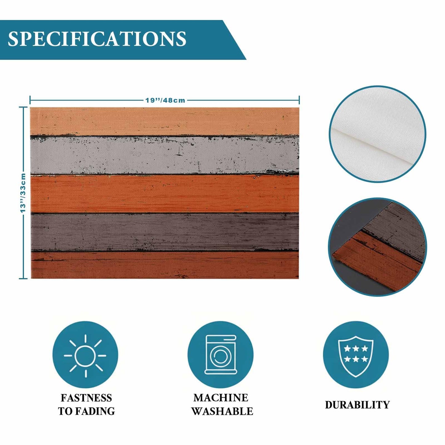 Farmhouse Fall Thanksgiving Placemats Set of 6, Retro Rustic Barn Wood Texture Polyester Stain Resistant Table Mats Washable Placemat Decoration for Kitchen Dining Table Ombre Burnt Orange Gray