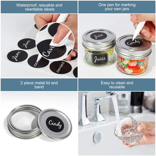 CycleMore 40 Pcs 4oz Clear Glass Mini Mason Jars With Silver Separable Lids and Diamond appearance, Small Spice Canning Jars for Honey, Jam, Jelly, Wedding Favors, Kitchen Food Storage
