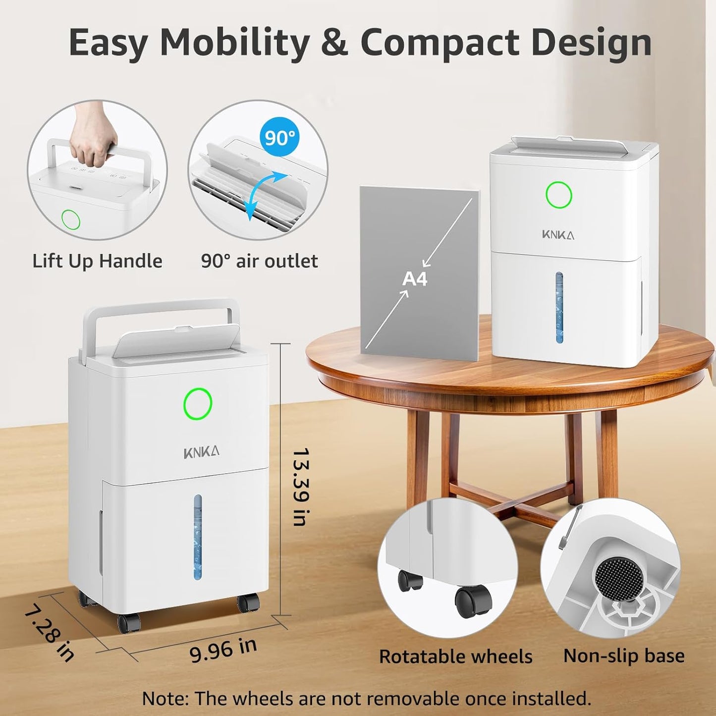 KNKA 21 Pint Dehumidifier - Efficient Humidity Control for 1600 Sq.Ft. Spaces | Washable Filter & Drain Hose