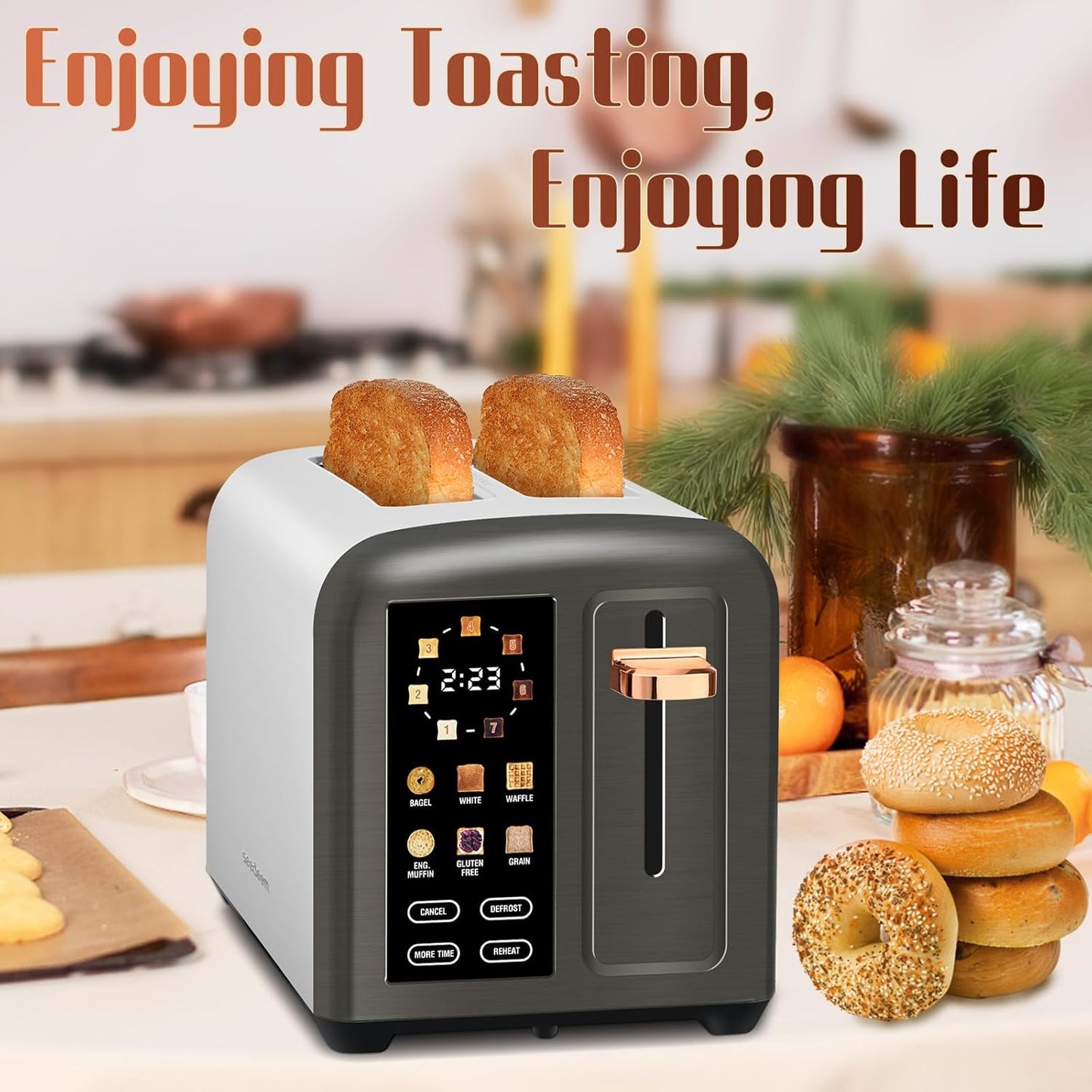 SEEDEEM 2-Slice Toaster - Touch Screen Control, 7 Shade Settings, 1.5” Wide Slots, Removable Crumb Tray