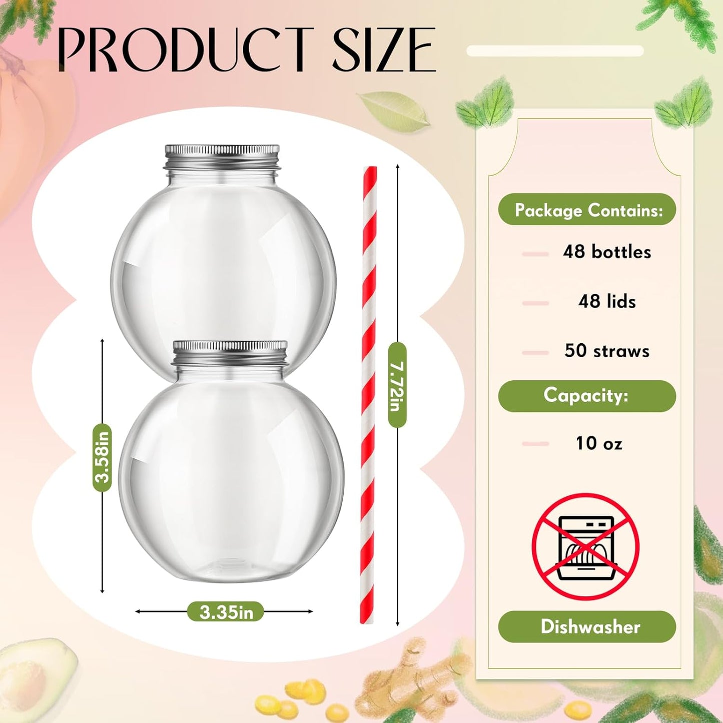 Yaomiao 24 Pcs 10 oz Mini Plastic Fish Bowl Ornament Cups for Drinks Clear Spherical Potion Bottles with Lids and Straws Bulb Cups for Christmas Carnival Candy Party Decorations (Red)