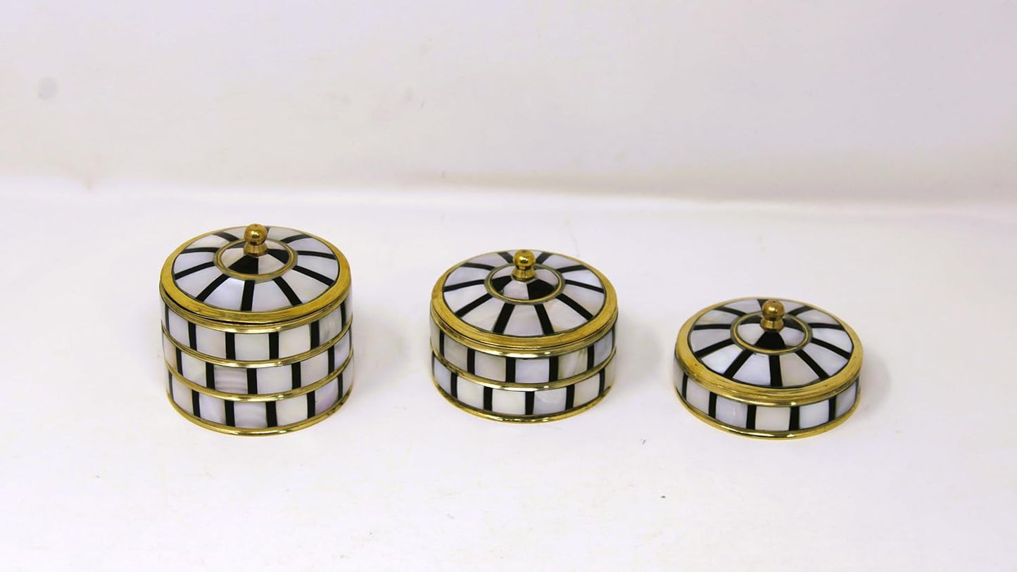 Decorative Jewelry Trinket Box Unique Gift For Home Décor Antique Metal Case with Mother of Pearl Sindoor Box/Coin Box (All Set Black)