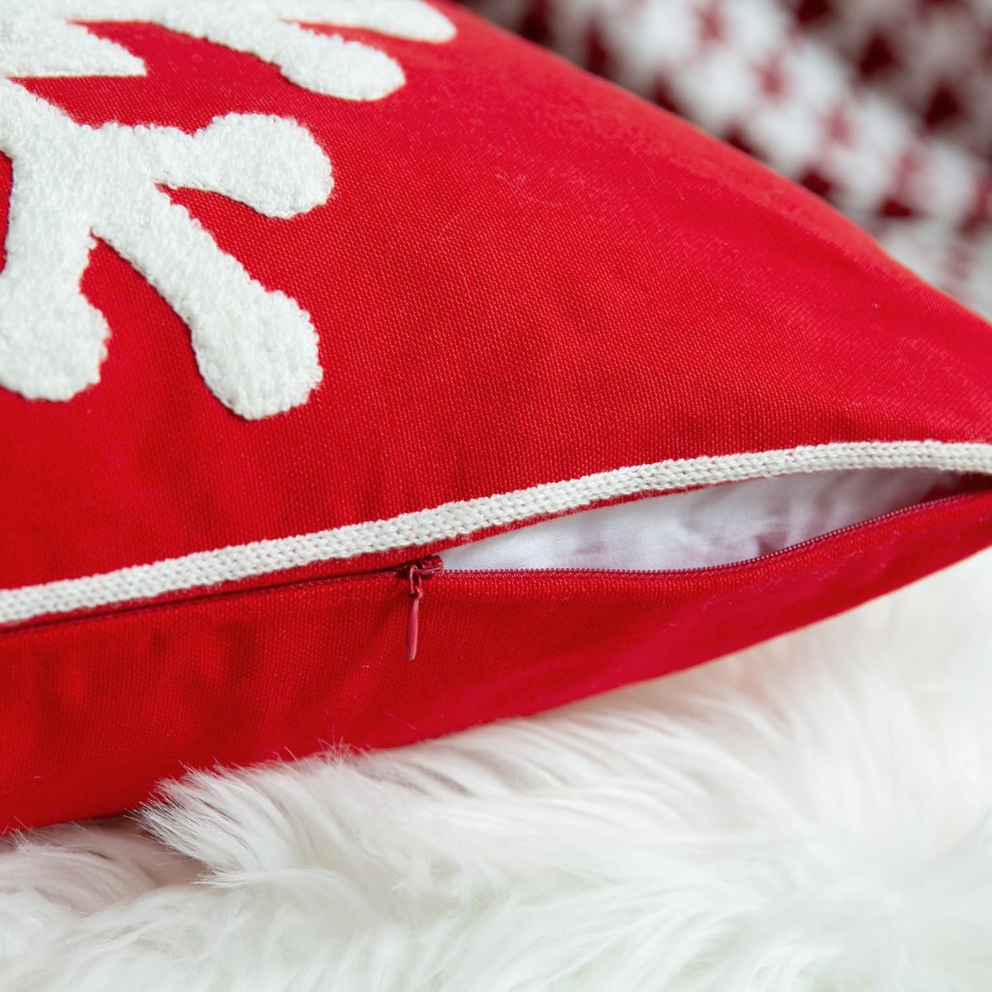 Christmas Snowflake Embroidered Throw Pillow Covers - 18x18 Cotton Linen, Set of 2