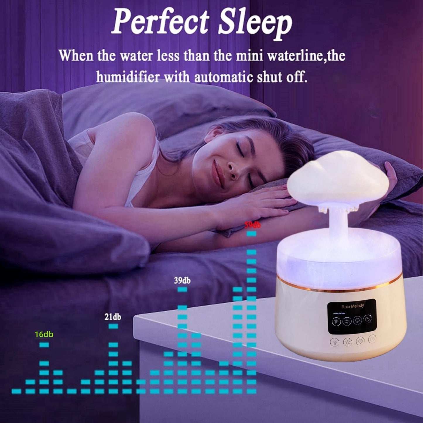 30db silent rain cloud humidifier for bedroom,3 types brightness and 7 color lighting humidifier, equipped with remote control & Bluetooth music, rain humidifier water dripsimulating rain sound sleep