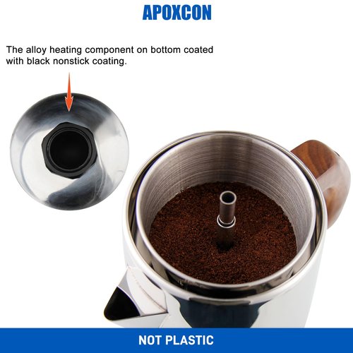 APOXCON Electric Coffee Percolator Stainless Steel Coffee Maker with Tough Glass Clear Brew Progress Knob & On/OFF Switch Keep Warm Cordless Serve for Home and Hotel Room Use Gift Box Packaging 6 Cup