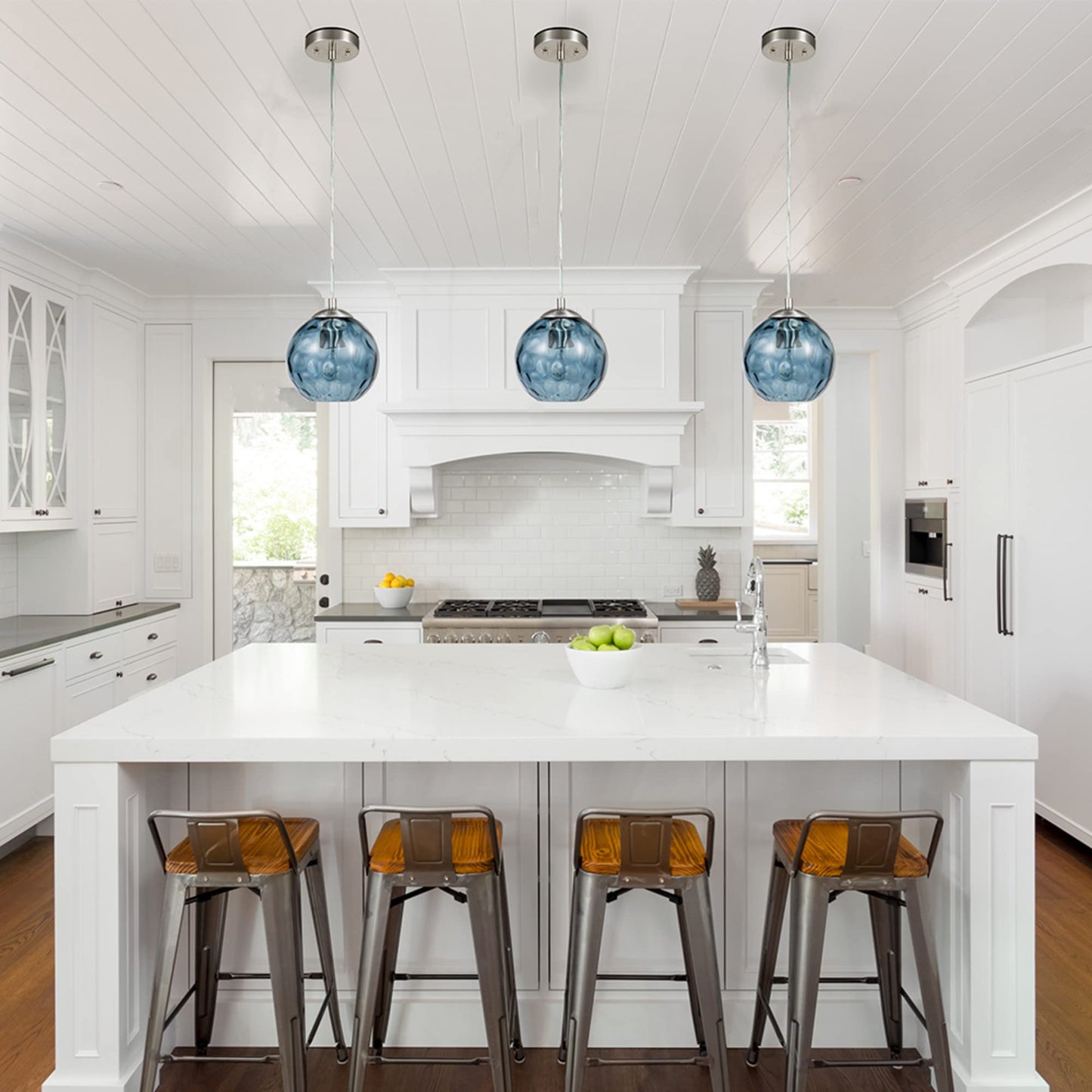 Catalina Lighting 69" Contemporary Small Hammered Glass Mini Pendant Ceiling Light, Blue, Classic Modern Kitchen Hanging Light