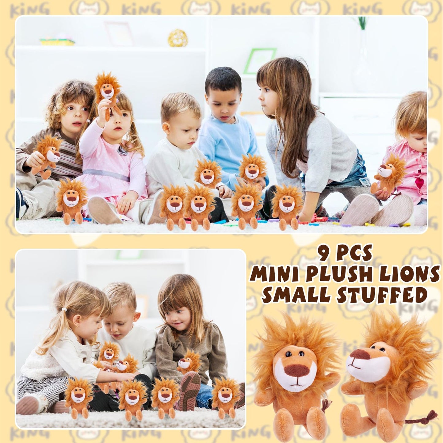 ARELUX 24-Pack Lion Plush Multi-Item Party Supply Set, 6 Inch Soft Stuffed Animal for Gender Reveal Birthday Shower Parties, Carnival Prizes, School Rewards,Keychains