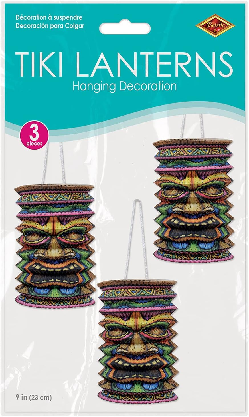 Tiki Paper Lanterns - Beistle Hawaiian Party Decorations, 12-Pack