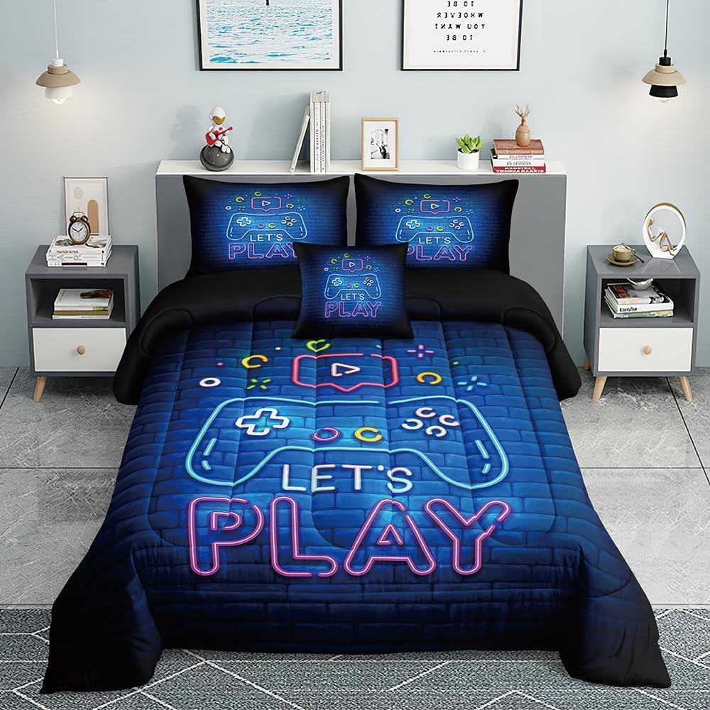 Football Comforter Sets,6 PCS Football Bedding Set,Kids Comforter Sets for Boys,Twin Black and Gold Bed Sets for Boys,Bed in A Bag with Sheets