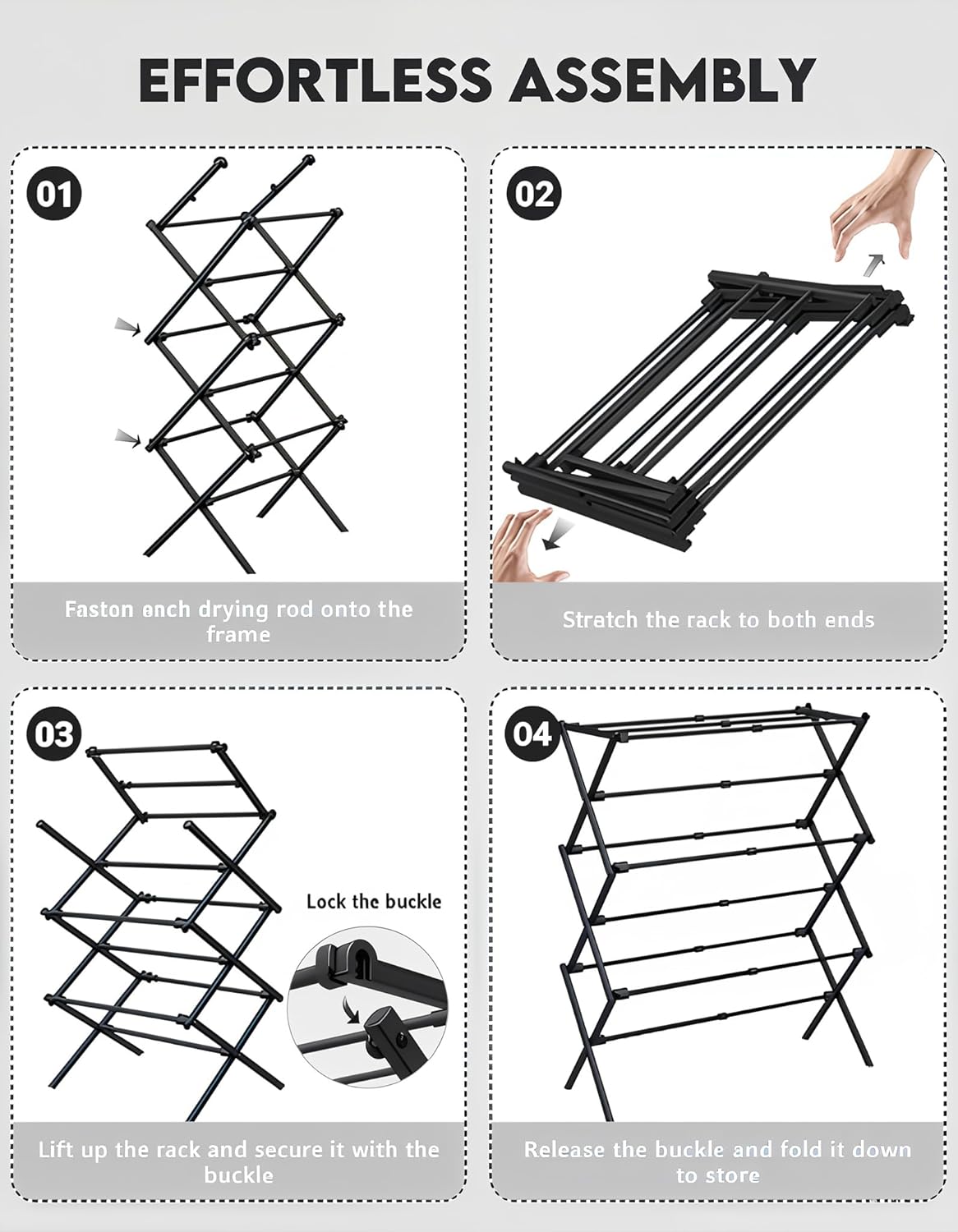 Regine Folding Clothes Drying Rack - 3-Tier Collapsible Laundry Dryer for Indoor & Outdoor Use | Black