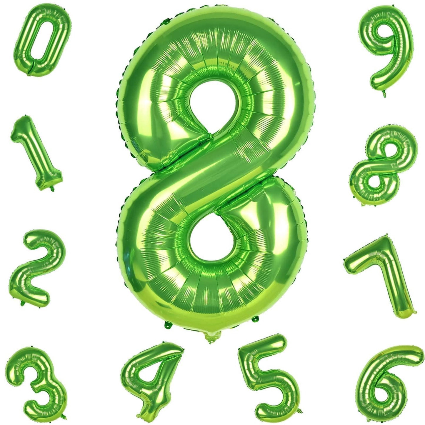 40 Inch Green Foil Balloon Number 8, Giant Self Inflating Number Balloons 0-9 for Men Women, Digital 8 Helium Balloons Set for Girls Boys 8th Jungle Birthday Anniversary Party Decorations Supplies