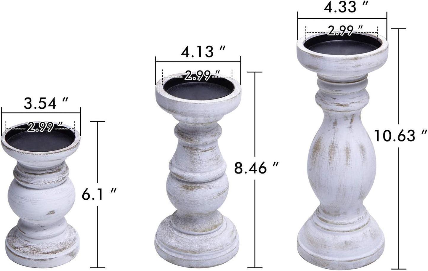NIKKY HOME Rustic Pillar Candle Holder Set - Farmhouse Wood Stand for Mantle & Dining Table, Distressed White