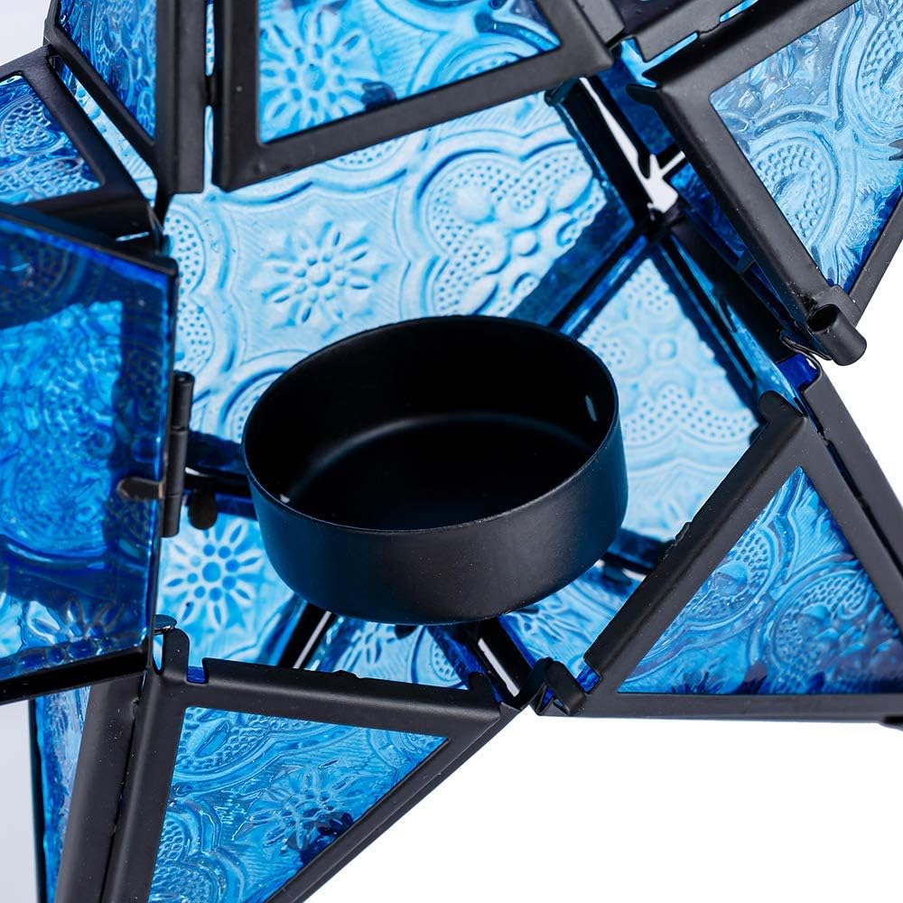 Purple Star Lantern Candle Holder - Decorative Hanging Glass Lantern for Home & Garden