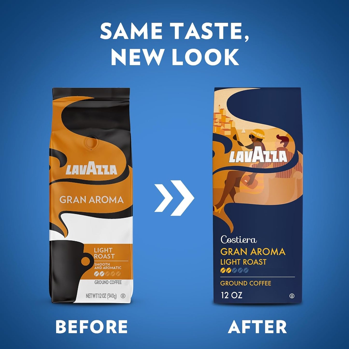 Lavazza Costiera Gran Aroma Ground Coffee - Smooth Light Roast, 100% Arabica, 12oz Bag | Ideal for Drip Brewers