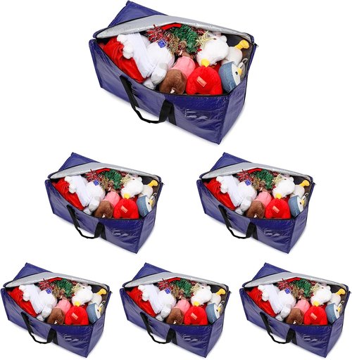 Cryster Heavy Duty Moving Bags - Extra Large Storage Totes with Zippers & Sturdy Handles | 6 Pack, Blue