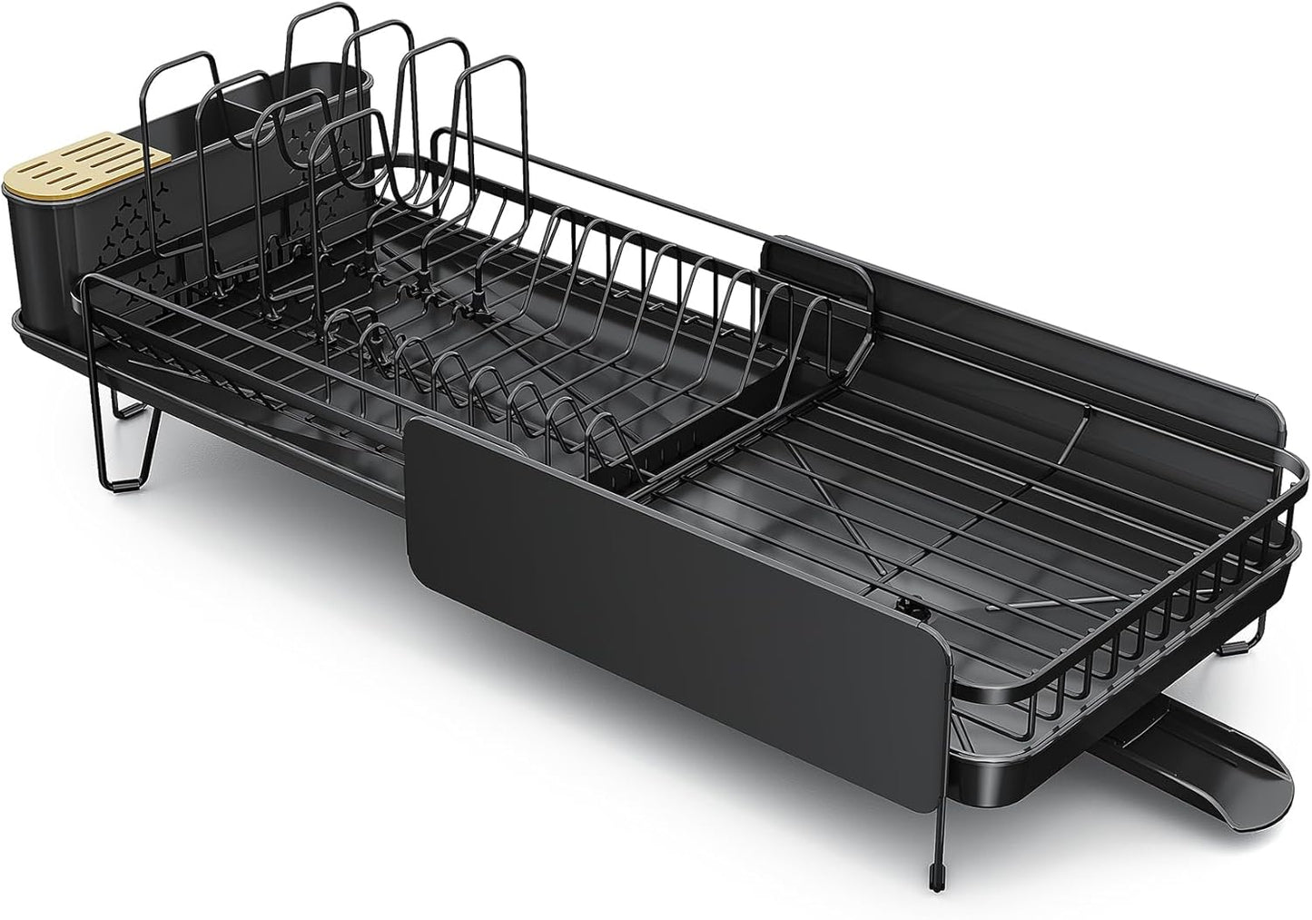 SNTD Large Dish Drying Rack - Expandable Stainless Steel Kitchen Dish Drainer (19.3" to 29.4", Black)