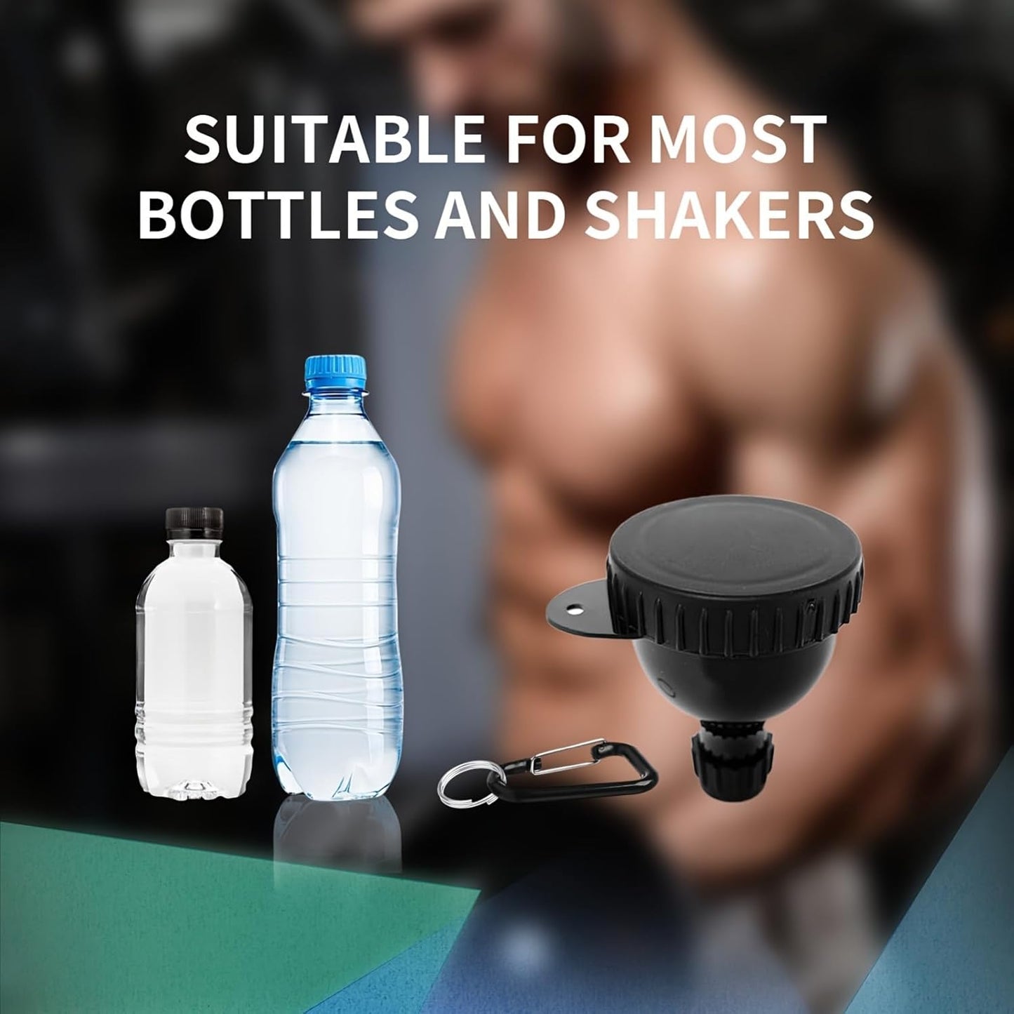 Skiennix Protein Powder Container - 2 Pack Mini Funnel with Keychain & Water Bottle - Orange 50ml