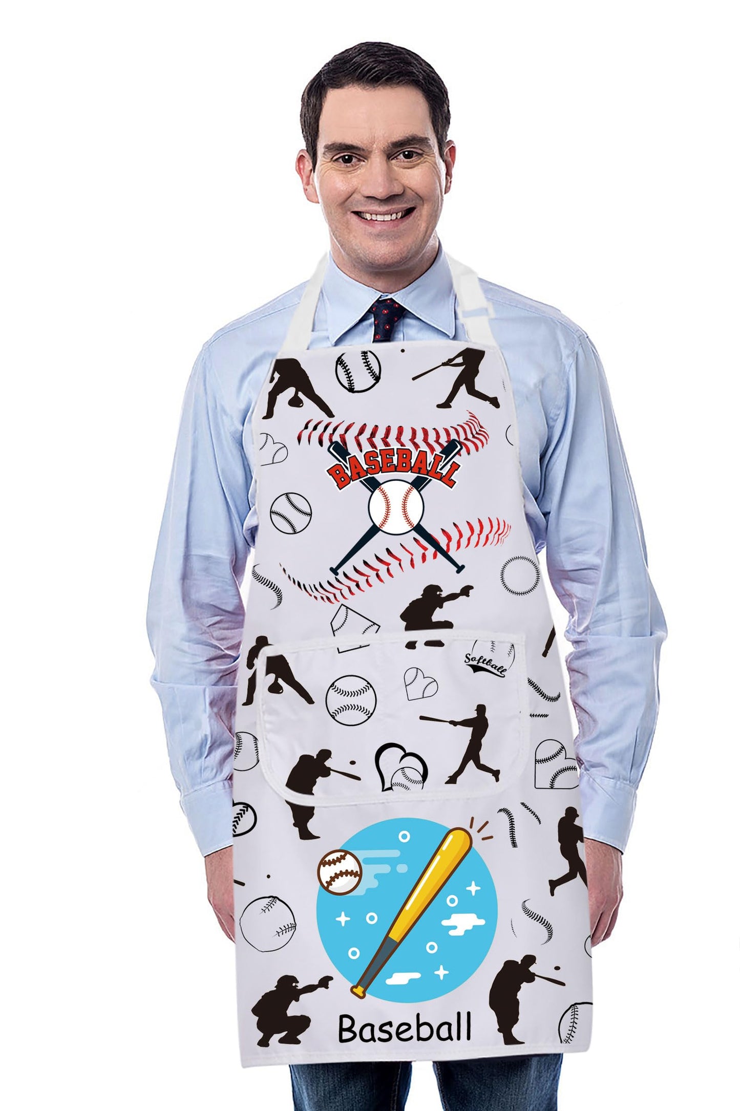 FUSTMW Baseball Apron with Pockets Baseball Gifts for Baseball Lovers Apron Baseball Cooking Kitchen Baking Chef BBQ Apron (Baseball Apron)