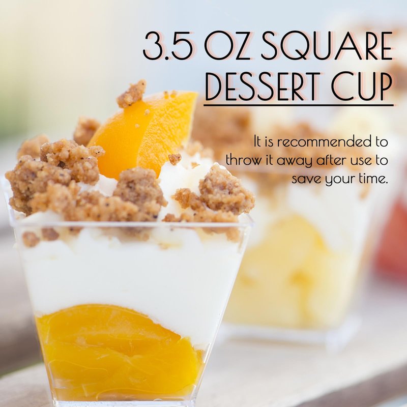 Jnnzzggu 100Pcs 3.5 oz Mini Dessert Cup with Spoons,Square Plastic Dessert Cups,Clear Parfait Appetizer Cup for Ice Cream,Birthday,Parties,Jellies,Nuts,DIY,Wedding