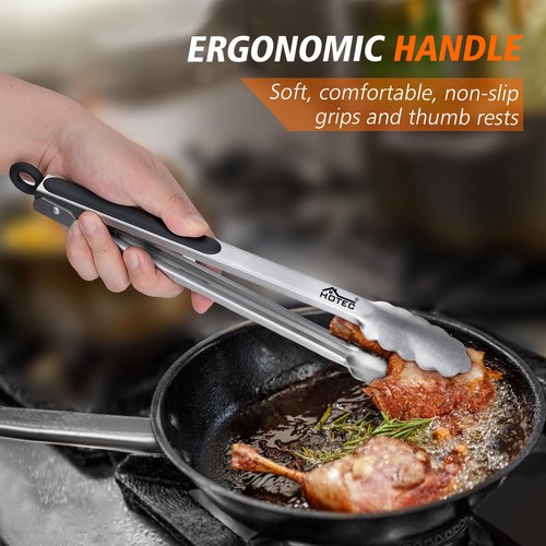 Hotec Stainless Steel Kitchen Tongs, Set of 2-12", Locking Metal Food Tongs for Cooking, Serving, BBQ, Grill Non-Slip Grip