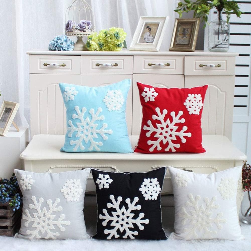 Christmas Snowflake Embroidered Throw Pillow Covers - 18x18 Cotton Linen, Set of 2