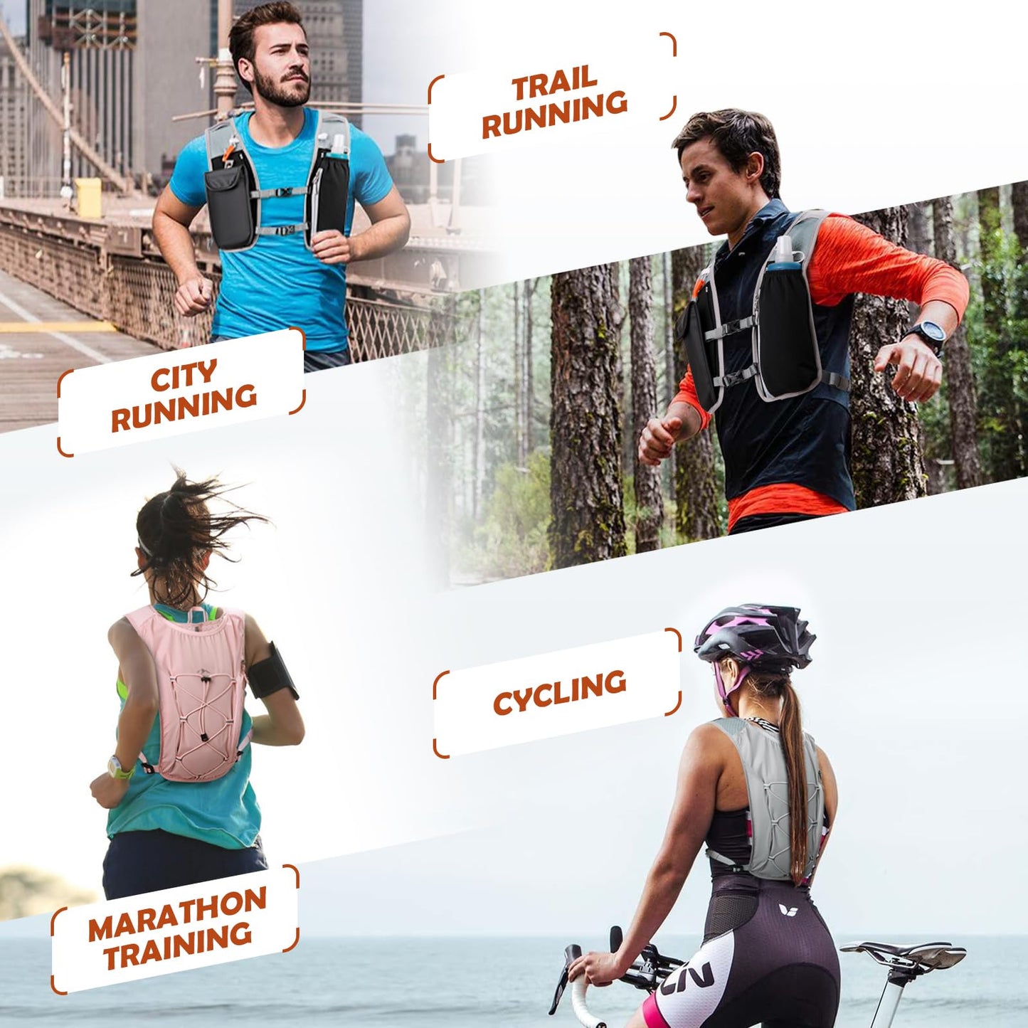 RAINSMORE Running Hydration Vest with 500ml Soft Flask, Waterproof Phone Pocket, Lightweight Hydration Pack, Adjustable No-Bounce Straps for Trail Running, Marathon, Cycling Black