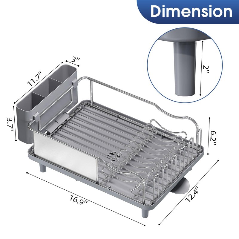Urackify Stainless Steel Dish Drying Rack - Large Capacity Kitchen Counter Organizer with Drain Board, Utensil Holder & Detachable Cup Shelf, 304 Surgical-Grade Rust-Proof Dish Drainer, Easy Assembly