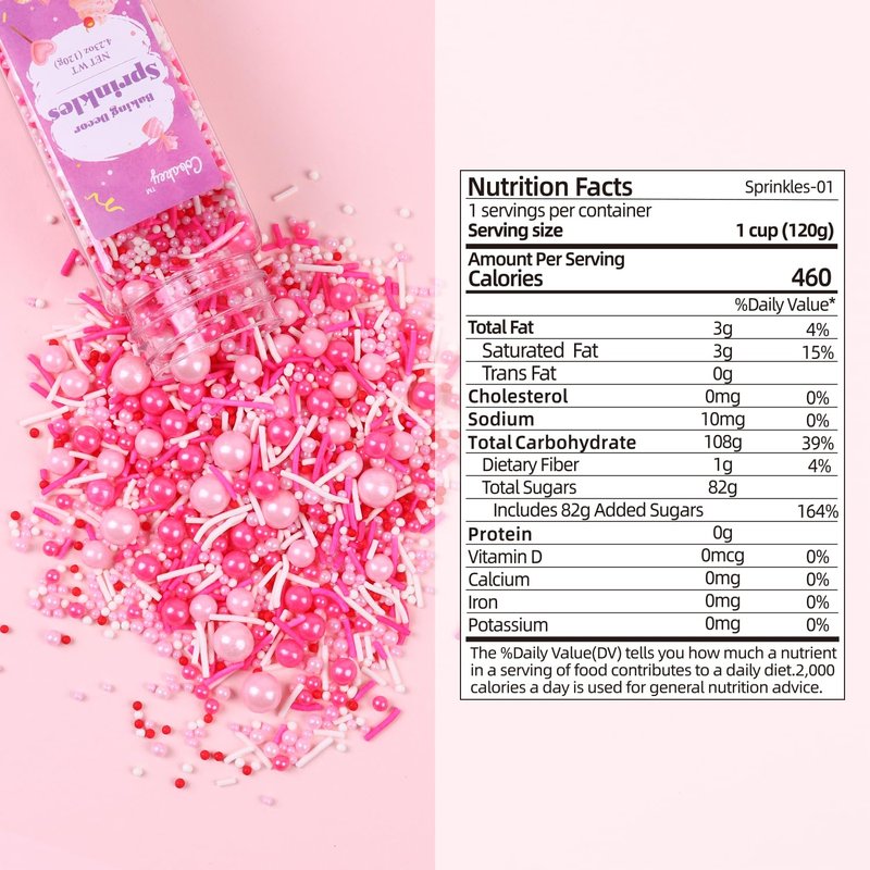 Pink Sprinkles for Cake Decorating 4.23ounce - Valentines Sprinkles for Baking, Cupcake, Ice Cream, Candy, Cookie Decorations - Pearl Sprinkles for Valentines Princess Bridal Shower Wedding Party