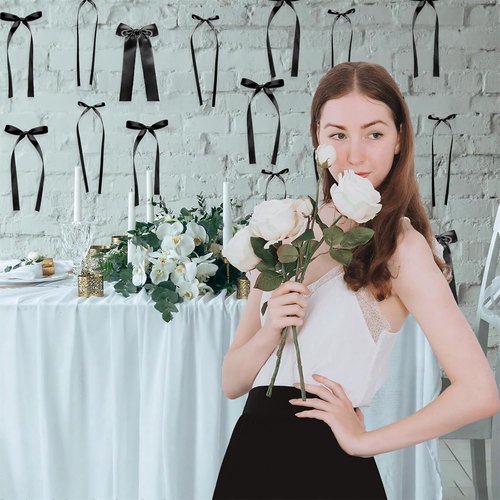 Black Bow Birthday Decorations - 45 Pcs DIY Ribbon Bow Wall Decor | 3 Sizes for Parties & Events