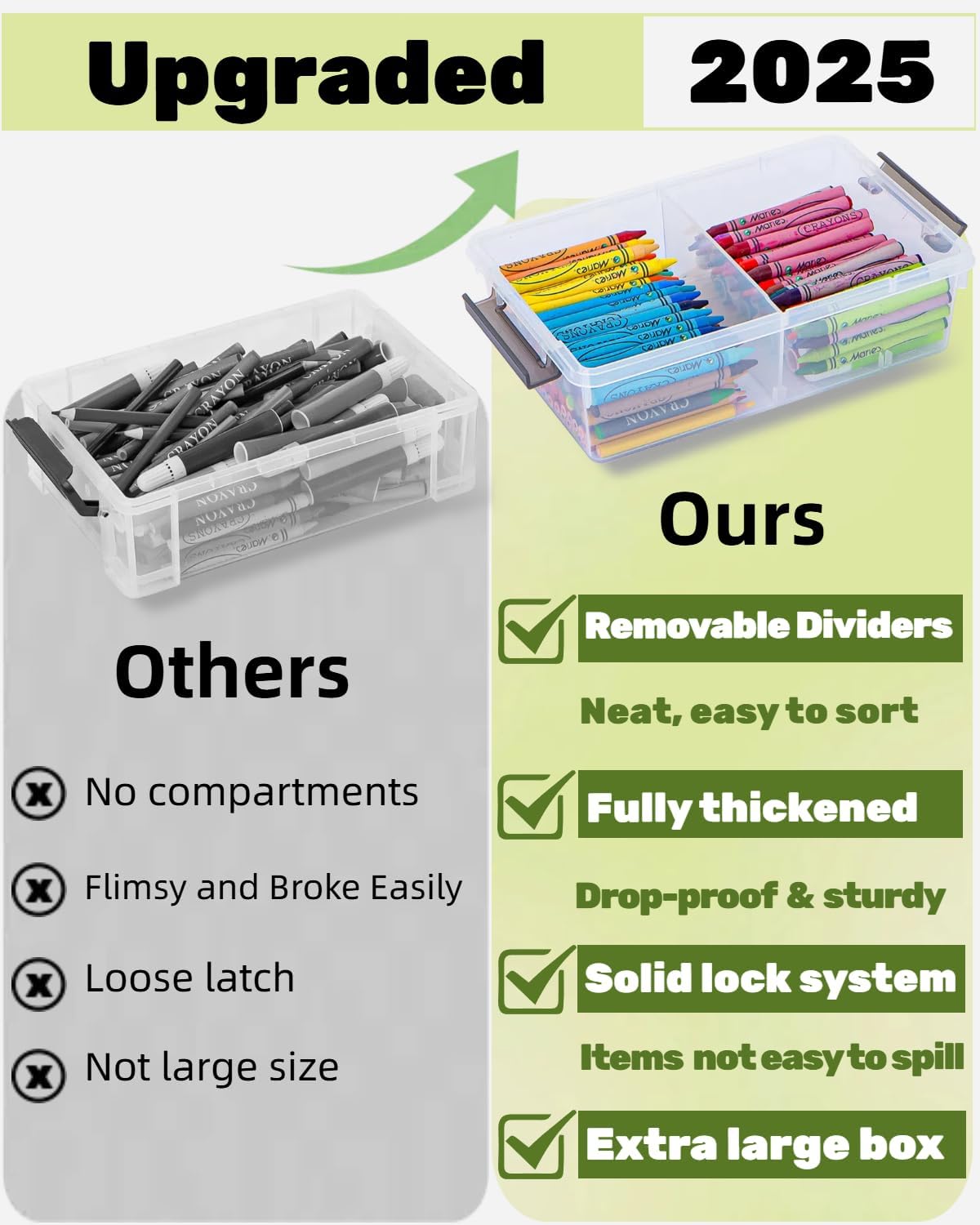 Skiennix Extra Large Pencil Box - Clear Stackable Organizer with Removable Divider | 6 Pack, Grey