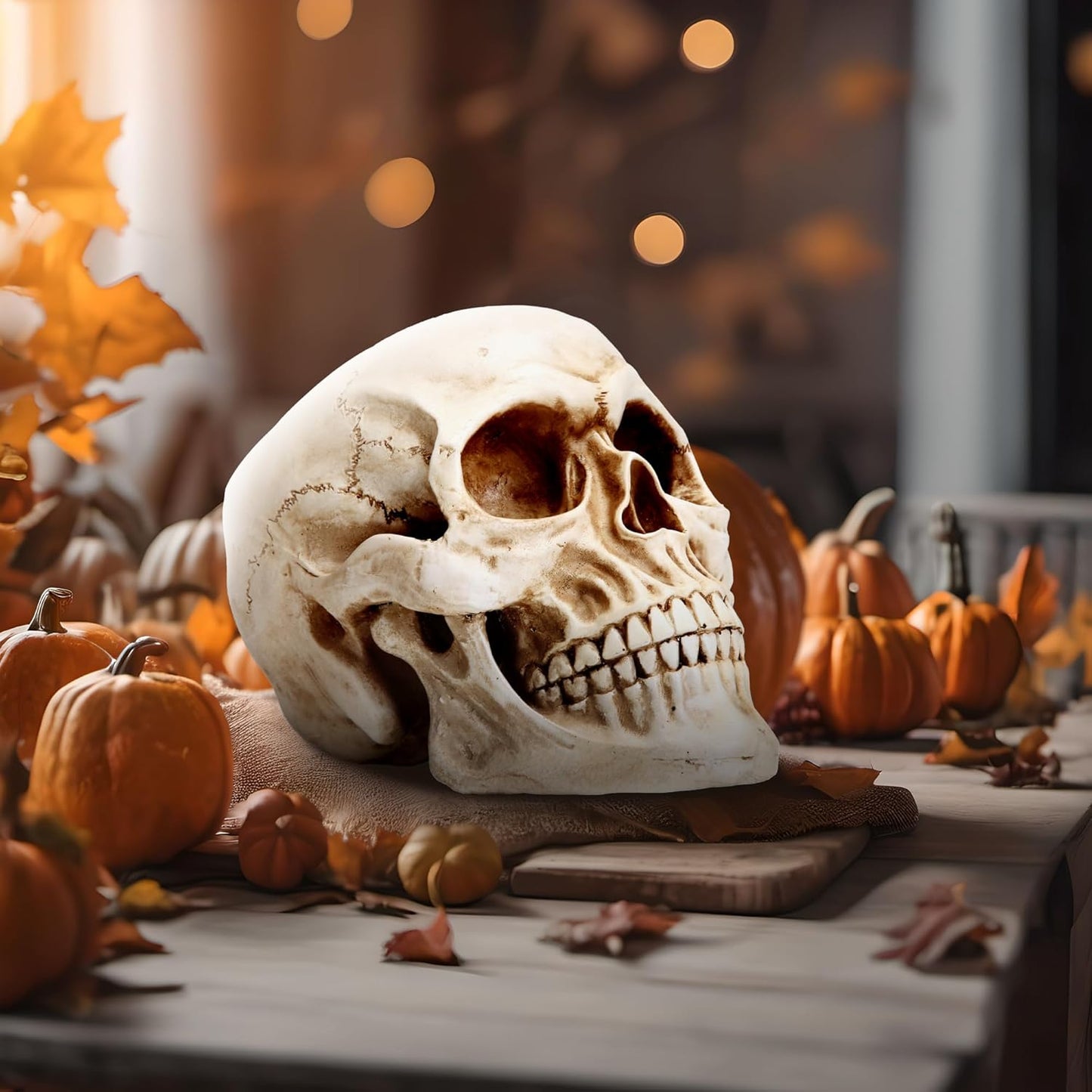 Resin Skull Decor - Human Head Model for Halloween Home Decoration & Bookshelf