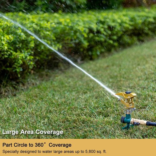 FANHAO Heavy Duty Metal Lawn Sprinkler - Adjustable 360° Spray Pattern for 8500 sq. ft Coverage