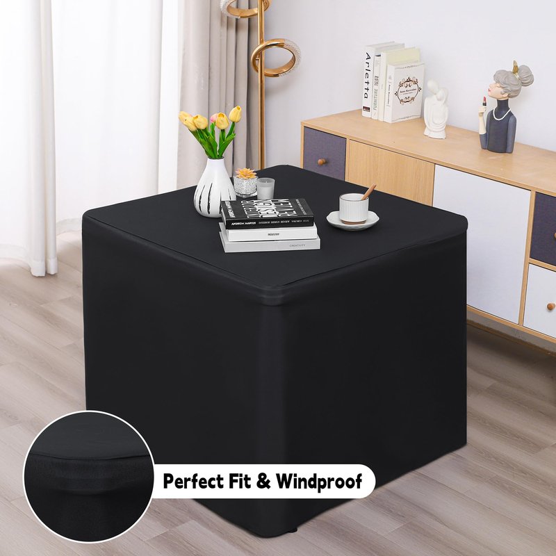 TC LUDUAN 34 x 34 inch Square Fitted Open Back Tablecloth for Folding Table Washable Polyester Table Cover for Trade Show Wedding Party Picnic Outdoor Events Black
