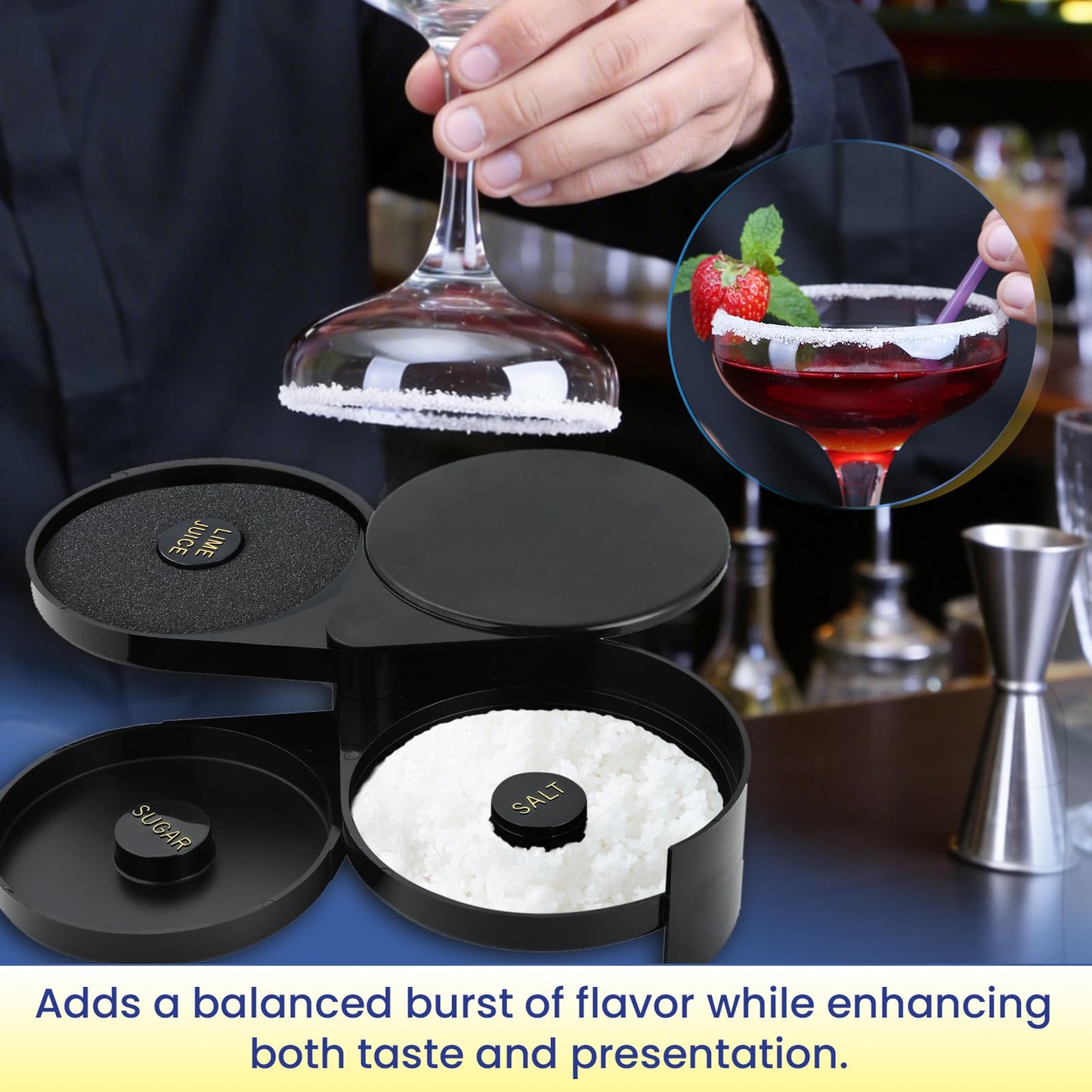 NATGAI 3-Tier Bar Glass Rimmer Bartender Tool | Bar Juice Cocktail Seasoning Box with 3 Swing-Out Trays, Sponge Included, Plastic Margarita Cocktail Bartender Tool, for Party, Bar, and Reception