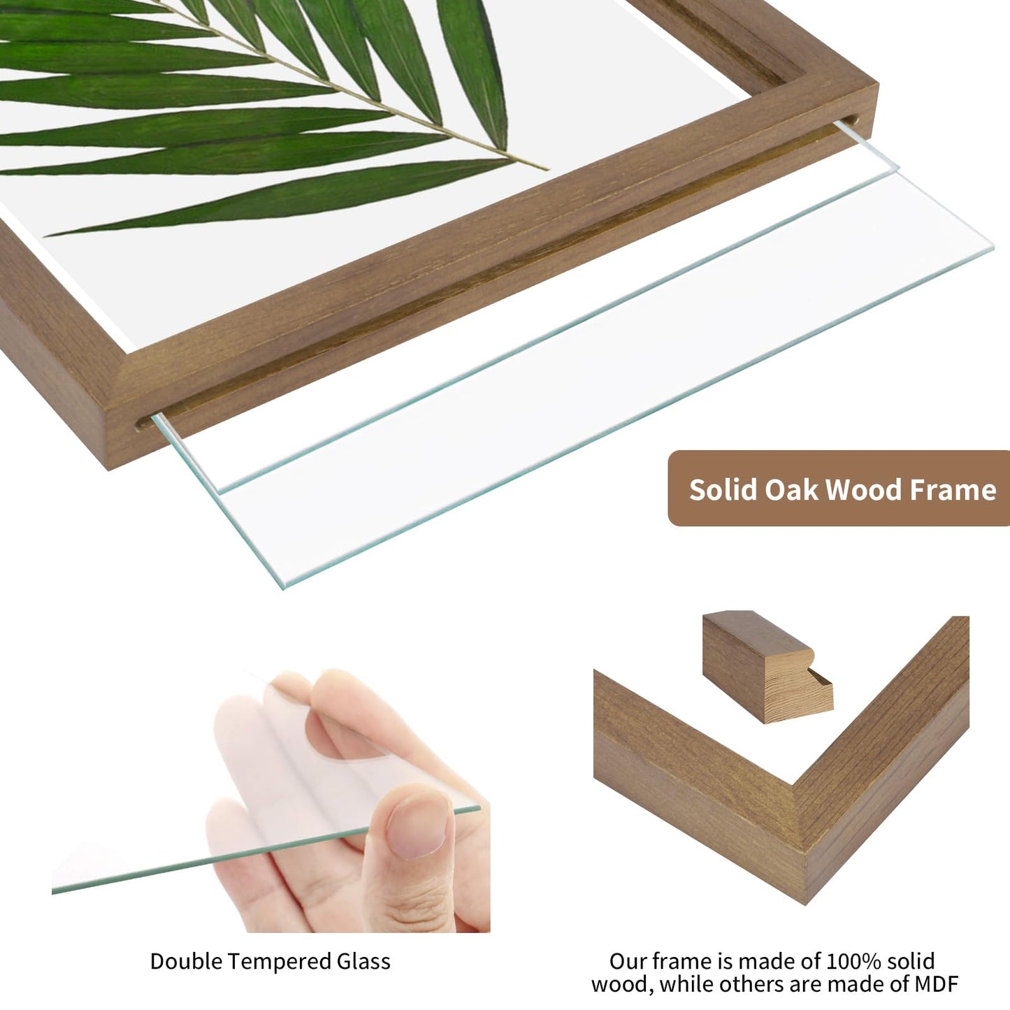 puthiac 10x10 Floating Picture Frames - 10"x10" Oak Wood Picture Frame, Double-Sided Floating Picture Frames 8x8,5x7,4x6, Dual High-Transparency Tempered Glass Wood Frame(Walnut, Set of 1)