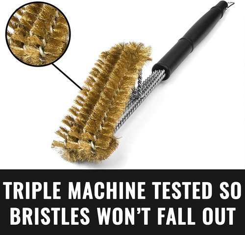 Grillaholics Brass Grill Brush - Heavy-Duty BBQ Cleaning Tool for Porcelain & Ceramic Grates