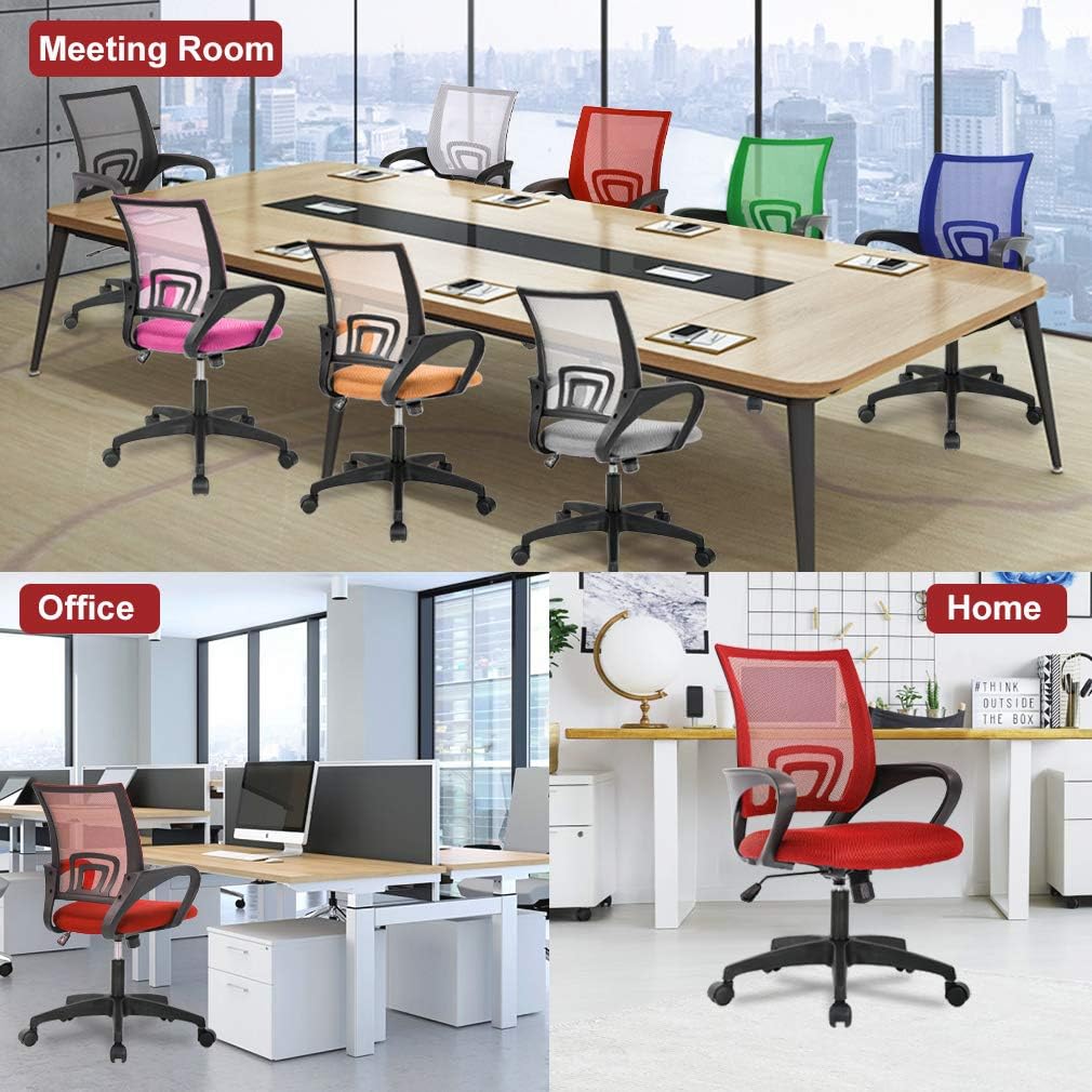 BestOffice Ergonomic Desk Chair - Mesh Computer Chair with Lumbar Support & Armrests | Red Mid Back