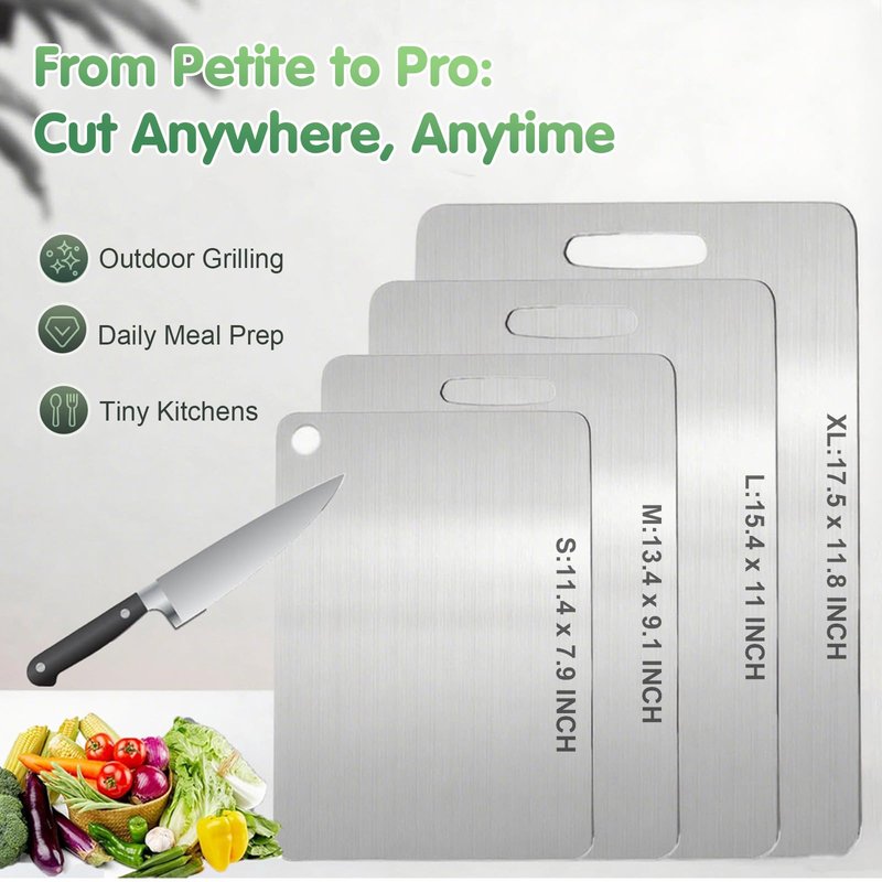 Katori Titanium Cutting Board, New 100% Pure Titanium Cutting Boards for Kitchen, Double Sided Food Metal Chopping Board, Non Toxic Dishwasher Safe Durable Metal Cut for Meat Fruit Vegetable (M+L)