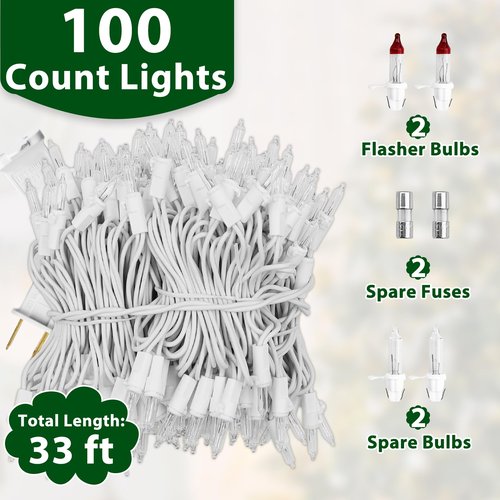 CXLHO Clear Christmas Lights 33FT 100 Incandescent Bulbs Warm White Mini Lights with White Wire for Christmas Tree, Garland, Thanksgiving, Wedding, Party, Home, Indoor & Outdoor Festival Decoration