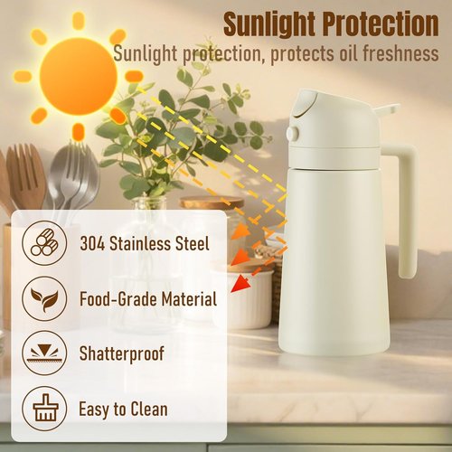Baalaka Oil Sprayer - 2-in-1 Olive Oil Dispenser & Sprayer - Stainless Steel, 16oz (White)