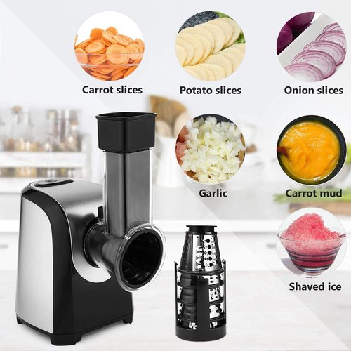 Electric Cheese Grater, 150W Electric Slicer Shredder with 5 Different Blades, One-Touch Control Salad Maker for Home Kitchen Use, Electric Cheese Grater for Block Cheese, Fruit, Vegetables, BPA-Free